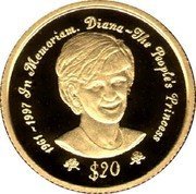 Niue 20 Dollars Diana. The People's Princess 1997 Proof KM# 93 1961-1997 IN MEMORIAM. DIANA - THE PEOPLE'S PRINCESS $20 coin reverse Niue 20 Dollars Diana. The People's Princess 1997 Proof KM# 93 1961-1997 IN MEMORIAM. DIANA - THE PEOPLE'S PRINCESS $20 coin reverse