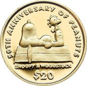 Niue 20 Dollars 50th Anniversary of Peanuts 2000 Proof KM# 117 50TH ANNIVERSARY OF PEANUTS SNOOPY & WOODSTOCK $20 coin reverse Niue 20 Dollars 50th Anniversary of Peanuts 2000 Proof KM# 117 50TH ANNIVERSARY OF PEANUTS SNOOPY & WOODSTOCK $20 coin reverse