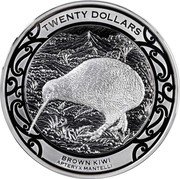 New Zealand Twenty Dollars Brown Kiwi 2019  Proof TWENTY DOLLARS BROWN KIWI APTERYX MANTELLI coin reverse New Zealand Twenty Dollars Brown Kiwi 2019  Proof TWENTY DOLLARS BROWN KIWI APTERYX MANTELLI coin reverse