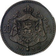 Belgium 20 Francs (Albert I Dutch text - Pattern) 20 FR 1934 G.D coin reverse Belgium 20 Francs (Albert I Dutch text - Pattern) 20 FR 1934 G.D coin reverse