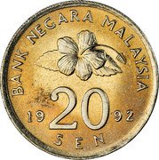 Malaysia 20 Sen Basket with Food and Utensils 1992 Proof KM# 52a BANK NEGARA MALAYSIA 20 SEN 19 92 coin obverse Malaysia 20 Sen Basket with Food and Utensils 1992 Proof KM# 52a BANK NEGARA MALAYSIA 20 SEN 19 92 coin obverse
