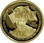Niue 200 Dollars U.S. general Dwight D Eisenhower 1990 Proof KM# 45 GENERAL DWIGHT D. EISENHOWER DEFENDER OF FREEDOM 200 DOLLARS DUTY.HONOR.COUNTRY coin reverse Niue 200 Dollars U.S. general Dwight D Eisenhower 1990 Proof KM# 45 GENERAL DWIGHT D. EISENHOWER DEFENDER OF FREEDOM 200 DOLLARS DUTY.HONOR.COUNTRY coin reverse