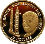Niue 25 Dollars Wernher von Braun 1996 Proof KM# 180 WERNHER VON BRAUN 1912-1977 25 DOLLARS coin reverse Niue 25 Dollars Wernher von Braun 1996 Proof KM# 180 WERNHER VON BRAUN 1912-1977 25 DOLLARS coin reverse