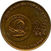 Malaysia 25 Sen Serow 2003 KM# 84 SIRI HAIWAN TERANCAM 2003 25 SEN BANK NEGARA MALAYSIA coin obverse Malaysia 25 Sen Serow 2003 KM# 84 SIRI HAIWAN TERANCAM 2003 25 SEN BANK NEGARA MALAYSIA coin obverse