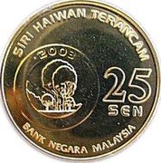 Malaysia 25 Sen Tapir 2003 KM# 83 2003 25 SEN BANK NEGARA MALAYSIA SIRI HAIWAN TERANCAM coin obverse Malaysia 25 Sen Tapir 2003 KM# 83 2003 25 SEN BANK NEGARA MALAYSIA SIRI HAIWAN TERANCAM coin obverse