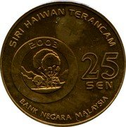 Malaysia 25 Sen Sumatran Tiger 2003 KM# 80 2003 25 SEN BANK NEGARA MALAYSIA SIRI HAIWAN TERANCAM coin obverse Malaysia 25 Sen Sumatran Tiger 2003 KM# 80 2003 25 SEN BANK NEGARA MALAYSIA SIRI HAIWAN TERANCAM coin obverse