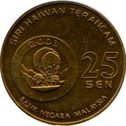 Malaysia 25 Sen Orangutan 2003 KM# 79 2003 25 SEN BANK NEGARA MALAYSIA SIRI HAIWAN TERANCAM coin obverse Malaysia 25 Sen Orangutan 2003 KM# 79 2003 25 SEN BANK NEGARA MALAYSIA SIRI HAIWAN TERANCAM coin obverse