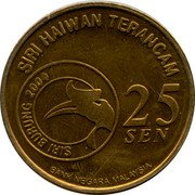 Malaysia 25 Sen Nicobar Pigeon 2005 KM# 95 25 SEN BANK NEGARA MALAYSIA SIRI BURUNG 2004 SIRI HAIWAN TERANCAM coin obverse Malaysia 25 Sen Nicobar Pigeon 2005 KM# 95 25 SEN BANK NEGARA MALAYSIA SIRI BURUNG 2004 SIRI HAIWAN TERANCAM coin obverse