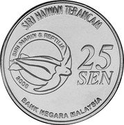 Malaysia 25 Sen Siamese Crocodile 2006 KM# 109 SIRI HAIWAN TERANCAM SIRI MARIN & REPTILIA 2006 25 SEN BANK NEGARA MALAYSIA coin obverse Malaysia 25 Sen Siamese Crocodile 2006 KM# 109 SIRI HAIWAN TERANCAM SIRI MARIN & REPTILIA 2006 25 SEN BANK NEGARA MALAYSIA coin obverse