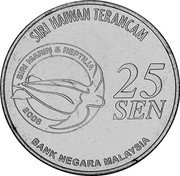 Malaysia 25 Sen Bottlenose Dolphin 2006 KM# 108 SIRI HAIWAN TERANCAM SIRI MARIN & REPTILIA 2006 25 SEN BANK NEGARA MALAYSIA coin obverse Malaysia 25 Sen Bottlenose Dolphin 2006 KM# 108 SIRI HAIWAN TERANCAM SIRI MARIN & REPTILIA 2006 25 SEN BANK NEGARA MALAYSIA coin obverse