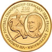 Niue 250 Dollars Franz Beckenbauer 1988 Proof KM# 39 VIII NATIONAL FOOTBALL CHAMPIONSHIP GERMANY 1988 FRANZ BECKENBAUER 250 DOLLARS coin reverse Niue 250 Dollars Franz Beckenbauer 1988 Proof KM# 39 VIII NATIONAL FOOTBALL CHAMPIONSHIP GERMANY 1988 FRANZ BECKENBAUER 250 DOLLARS coin reverse