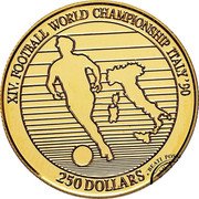 Niue 250 Dollars World Soccer Championship 1990 Proof KM# 54 XIV. FOOTBALL WORLD CHAMPIONSHIP ITALY '90 250 DOLLARS coin reverse Niue 250 Dollars World Soccer Championship 1990 Proof KM# 54 XIV. FOOTBALL WORLD CHAMPIONSHIP ITALY '90 250 DOLLARS coin reverse
