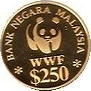 Malaysia 250 Ringgit WWF 1992 Proof KM# 63 BANK NEGARA MALAYSIA WWF $250 coin obverse Malaysia 250 Ringgit WWF 1992 Proof KM# 63 BANK NEGARA MALAYSIA WWF $250 coin obverse