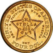 USA 4 Dollars 1880 Stella Pattern 1880  UNITED STATES OF AMERICA E PLURIBUS UNUM ONE STELLA 400 CENTS -DEO EST GLORIA FOUR DOL. coin reverse USA 4 Dollars 1880 Stella Pattern 1880  UNITED STATES OF AMERICA E PLURIBUS UNUM ONE STELLA 400 CENTS -DEO EST GLORIA FOUR DOL. coin reverse