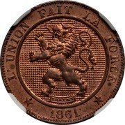 Belgium 5 Centimes (Leopold I Pattern) KM# Pn60 L'UNION FAIT LA FORCE BRAEMT 1861 coin obverse Belgium 5 Centimes (Leopold I Pattern) KM# Pn60 L'UNION FAIT LA FORCE BRAEMT 1861 coin obverse
