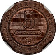 Belgium 5 Centimes (Leopold I Pattern) KM# Pn60 LEOPOLD PREMIER ROI DES BELGES 5 CENTIMES coin reverse Belgium 5 Centimes (Leopold I Pattern) KM# Pn60 LEOPOLD PREMIER ROI DES BELGES 5 CENTIMES coin reverse