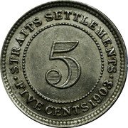 Malaysia Five Cents Edward VII Straits Settlements 1903 KM# 20 STRAITS SETTLEMENTS 5 FIVE CENTS 1903 coin reverse Malaysia Five Cents Edward VII Straits Settlements 1903 KM# 20 STRAITS SETTLEMENTS 5 FIVE CENTS 1903 coin reverse