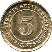 Malaysia Five Cents George V Straits Settlements 1919 KM# 31 STRAITS SETTLEMENTS 5 FIVE CENTS 1919 coin reverse Malaysia Five Cents George V Straits Settlements 1919 KM# 31 STRAITS SETTLEMENTS 5 FIVE CENTS 1919 coin reverse