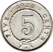 Malaysia 5 Cents Charles V. Brooke Sarawak 1920 H KM# 13 FIVE CENTS 1920 5 H coin reverse Malaysia 5 Cents Charles V. Brooke Sarawak 1920 H KM# 13 FIVE CENTS 1920 5 H coin reverse