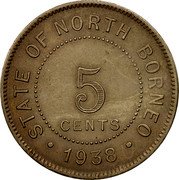 Malaysia 5 Cents British North Borneo 1938 H KM# 5 PERGO ET PERAGO H coin reverse Malaysia 5 Cents British North Borneo 1938 H KM# 5 PERGO ET PERAGO H coin reverse