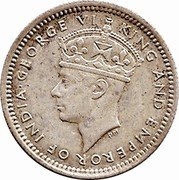 Malaysia 5 Cents George VI Malaya 1941 KM# 3 GEORGE VI KING AND EMPEROR OF INDIA PM coin obverse Malaysia 5 Cents George VI Malaya 1941 KM# 3 GEORGE VI KING AND EMPEROR OF INDIA PM coin obverse