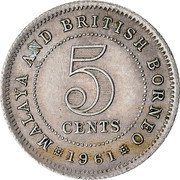 Malaysia 5 Cents Malaya and British Borneo 1961 KM# 1 MALAYA AND BRITISH BORNEO 5 CENTS 1961 coin reverse Malaysia 5 Cents Malaya and British Borneo 1961 KM# 1 MALAYA AND BRITISH BORNEO 5 CENTS 1961 coin reverse