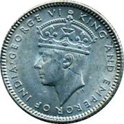 Malaysia 5 Cents George VI Malaya 1945 I KM# 3a GEORGE VI KING AND EMPEROR OF INDIA coin obverse Malaysia 5 Cents George VI Malaya 1945 I KM# 3a GEORGE VI KING AND EMPEROR OF INDIA coin obverse