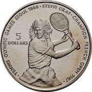 Niue 5 Dollars Steffi Graf 1987 KM# 5 TENNIS OLYMPIC GAMES SEOUL 1988 STEFFI GRAF CHAMPION FRENCH OPEN 1987 5 DOLLARS coin reverse Niue 5 Dollars Steffi Graf 1987 KM# 5 TENNIS OLYMPIC GAMES SEOUL 1988 STEFFI GRAF CHAMPION FRENCH OPEN 1987 5 DOLLARS coin reverse