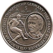 Niue 5 Dollars Franz Beckenbauer 1988 KM# 12 VIII EUROPEAN FOOTBALL CHAMPIONSHIP GERMANY 1988 FRANZ BECKENBAUER 5 DOLLARS coin reverse Niue 5 Dollars Franz Beckenbauer 1988 KM# 12 VIII EUROPEAN FOOTBALL CHAMPIONSHIP GERMANY 1988 FRANZ BECKENBAUER 5 DOLLARS coin reverse