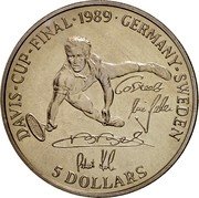 Niue 5 Dollars Davis Cup 1989 KM# 24 DAVIS-CUP-FINAL 1989 GERMANY-SWEDEN 5 DOLLARS coin reverse Niue 5 Dollars Davis Cup 1989 KM# 24 DAVIS-CUP-FINAL 1989 GERMANY-SWEDEN 5 DOLLARS coin reverse