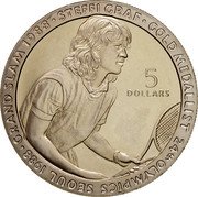 Niue 5 Dollars Steffi Graf 1989 KM# 67 STEFFI GRAF GOLD MEDALLIST 24TH OLYMPICS SEOUL 1988 GRAND SLAM 1988 5 DOLLARS coin reverse Niue 5 Dollars Steffi Graf 1989 KM# 67 STEFFI GRAF GOLD MEDALLIST 24TH OLYMPICS SEOUL 1988 GRAND SLAM 1988 5 DOLLARS coin reverse