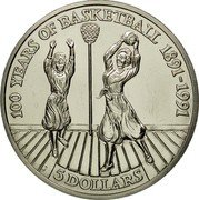 Niue 5 Dollars 100 Years Basketball 1991 KM# 144 100 YEARS OF BASKETBALL 1891-1991 5 DOLLARS coin reverse Niue 5 Dollars 100 Years Basketball 1991 KM# 144 100 YEARS OF BASKETBALL 1891-1991 5 DOLLARS coin reverse
