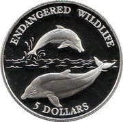 Niue 5 Dollars Dolphins 1992 Proof KM# 80 ENDANGERED WILDLIFE 5 DOLLARS coin reverse Niue 5 Dollars Dolphins 1992 Proof KM# 80 ENDANGERED WILDLIFE 5 DOLLARS coin reverse