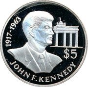 Niue 5 Dollars John F. Kennedy 1992 Proof KM# 76 1917-1963 $5 JOHN F. KENNEDY coin reverse Niue 5 Dollars John F. Kennedy 1992 Proof KM# 76 1917-1963 $5 JOHN F. KENNEDY coin reverse