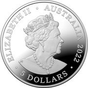 Australia 5 Dollars (Wallal Centenary Domed) ELIZABETH II AUSTRALIA 2022 5 DOLLARS JC coin obverse Australia 5 Dollars (Wallal Centenary Domed) ELIZABETH II AUSTRALIA 2022 5 DOLLARS JC coin obverse