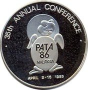 Malaysia 5 Ringgit PATA Conference 1986 Proof KM# 40 35TH ANNUAL CONFERENCE PATA 86 MALAYSIA APRIL 9-16 1986 coin reverse Malaysia 5 Ringgit PATA Conference 1986 Proof KM# 40 35TH ANNUAL CONFERENCE PATA 86 MALAYSIA APRIL 9-16 1986 coin reverse
