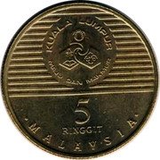 Malaysia 5 Ringgit 100th Anniversary of Kuala Lumpur 1990 KM# 59 KUALA LUMPUR MAJU DAN MAKMUR 5 RINGGIT MALAYSIA coin obverse Malaysia 5 Ringgit 100th Anniversary of Kuala Lumpur 1990 KM# 59 KUALA LUMPUR MAJU DAN MAKMUR 5 RINGGIT MALAYSIA coin obverse