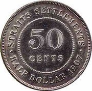 Malaysia 50 Cents Edward VII 1907 KM# 24 STRAITS SETTLEMENTS 50 CENTS HALF DOLLAR 1907 coin reverse Malaysia 50 Cents Edward VII 1907 KM# 24 STRAITS SETTLEMENTS 50 CENTS HALF DOLLAR 1907 coin reverse