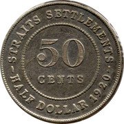 Malaysia 50 Cents George V 1920 KM# 35.1 STRAITS SETTLEMENTS 50 CENTS HALF DOLLAR 1920 coin reverse Malaysia 50 Cents George V 1920 KM# 35.1 STRAITS SETTLEMENTS 50 CENTS HALF DOLLAR 1920 coin reverse