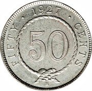 Malaysia Fifty Cents Charles V. Brooke Sarawak 1927 H KM# 19 FIFTY CENTS 1927 50 coin reverse Malaysia Fifty Cents Charles V. Brooke Sarawak 1927 H KM# 19 FIFTY CENTS 1927 50 coin reverse
