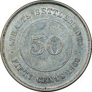 Malaysia 50 Cents (Victoria) KM# 13 STRAITS SETTLEMENTS 50 FIFTY CENTS 1889 coin reverse Malaysia 50 Cents (Victoria) KM# 13 STRAITS SETTLEMENTS 50 FIFTY CENTS 1889 coin reverse