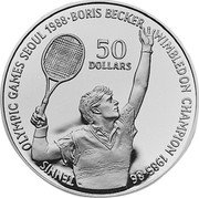 Niue 50 Dollars Boris Becker 1987 Proof KM# 2 TENNIS OLYMPIC GAMES SEOUL 1988 BORIS BECKER WIMBLEDON CHAMPION 1985 - 86 50 DOLLARS coin reverse Niue 50 Dollars Boris Becker 1987 Proof KM# 2 TENNIS OLYMPIC GAMES SEOUL 1988 BORIS BECKER WIMBLEDON CHAMPION 1985 - 86 50 DOLLARS coin reverse