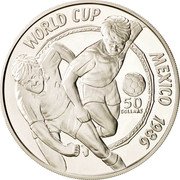 Niue 50 Dollars Mexico World Cup 1988 Proof KM# 43 WORLD CUP MEXICO 1986 50 DOLLARS coin reverse Niue 50 Dollars Mexico World Cup 1988 Proof KM# 43 WORLD CUP MEXICO 1986 50 DOLLARS coin reverse