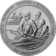 Niue 50 Dollars XXV Summer Olympics Games. Rowing 1989 Proof KM# 27 XXV. OLYMPIC GAMES BARCELONA 1992 50 DOLLARS coin reverse Niue 50 Dollars XXV Summer Olympics Games. Rowing 1989 Proof KM# 27 XXV. OLYMPIC GAMES BARCELONA 1992 50 DOLLARS coin reverse