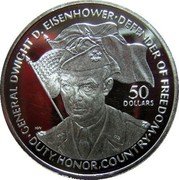 Niue 50 Dollars General Eisenhower 1990 Proof KM# 30 GENERAL DWIGHT D EISENHOWER DEFENDER OF FREEDOM DUTY HONOR COUNTRY 50 DOLLARS coin reverse Niue 50 Dollars General Eisenhower 1990 Proof KM# 30 GENERAL DWIGHT D EISENHOWER DEFENDER OF FREEDOM DUTY HONOR COUNTRY 50 DOLLARS coin reverse