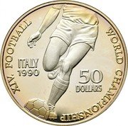 Niue 50 Dollars 1990 FIFA World Cup. Soccer player 1990 Proof KM# 47 XIV. FOOTBALL WORLD CHAMPIONSHIP  ITALY 1990  50 DOLLARS coin reverse Niue 50 Dollars 1990 FIFA World Cup. Soccer player 1990 Proof KM# 47 XIV. FOOTBALL WORLD CHAMPIONSHIP  ITALY 1990  50 DOLLARS coin reverse
