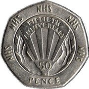 UK 50 Pence National Health Service Piedfort 1998 Proof KM# P29 50 PENCE FIFTIETH ANNIVERSARY NHS coin reverse UK 50 Pence National Health Service Piedfort 1998 Proof KM# P29 50 PENCE FIFTIETH ANNIVERSARY NHS coin reverse