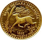 Malaysia 50 Ringgit Mouse Deer 2000 KM# 121 BANK NEGARA MALAYSIA KIJANG EMAS 1/4 OZ 999.9 FINE GOLD 2000 coin obverse Malaysia 50 Ringgit Mouse Deer 2000 KM# 121 BANK NEGARA MALAYSIA KIJANG EMAS 1/4 OZ 999.9 FINE GOLD 2000 coin obverse