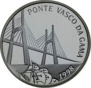 Portugal 500 Escudos Vasco da Gama Bridge 1998 INCM Proof KM# 705a PONTE VASCO DA GAMA 1998 coin reverse Portugal 500 Escudos Vasco da Gama Bridge 1998 INCM Proof KM# 705a PONTE VASCO DA GAMA 1998 coin reverse