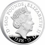 UK 500 Pounds (Yale of Beaufort) ELIZABETH II D G REG F D 500 POUNDS J.C coin obverse